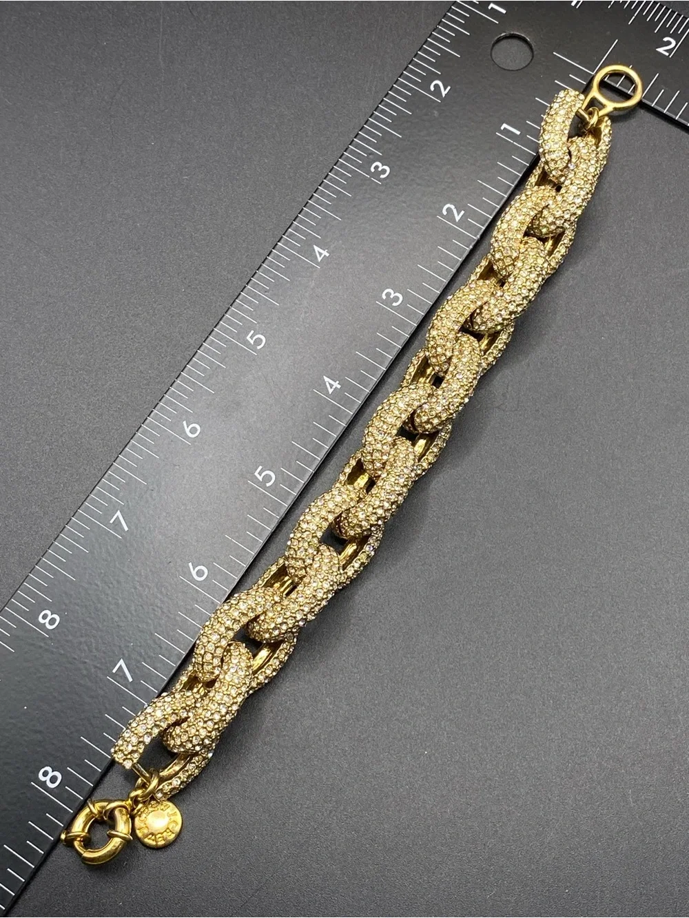 J.CREW Gild Tone Pave Crystal Link Bracelet Oversized Chunky Links